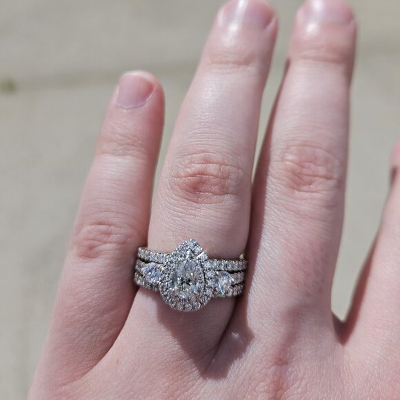 14KT White Gold Pear Diamond 3 Piece Wedding Ring Set 2.58TCW Size 7 - Picture 2 of 16